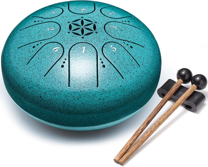 PUJONI Steel Tongue Drum, 6 Inch 8 Notes Percussion Instruments with Music Book, Mallets, Carry Bag, Finger Picks, Gifts for Beginners Musical Education & Adults Relaxation Meditation (Malachite) - Image 1